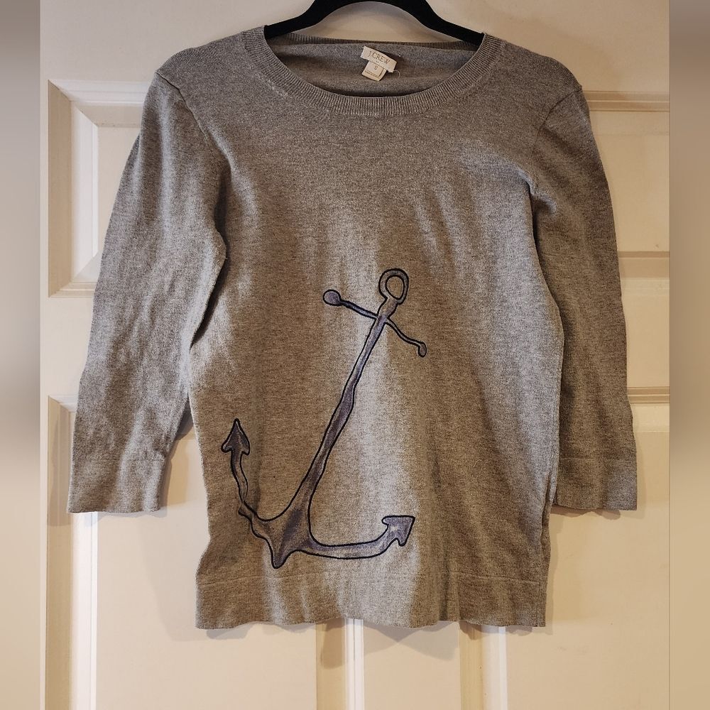 J. Crew gray and blue anchor 3/4 sleeve top S